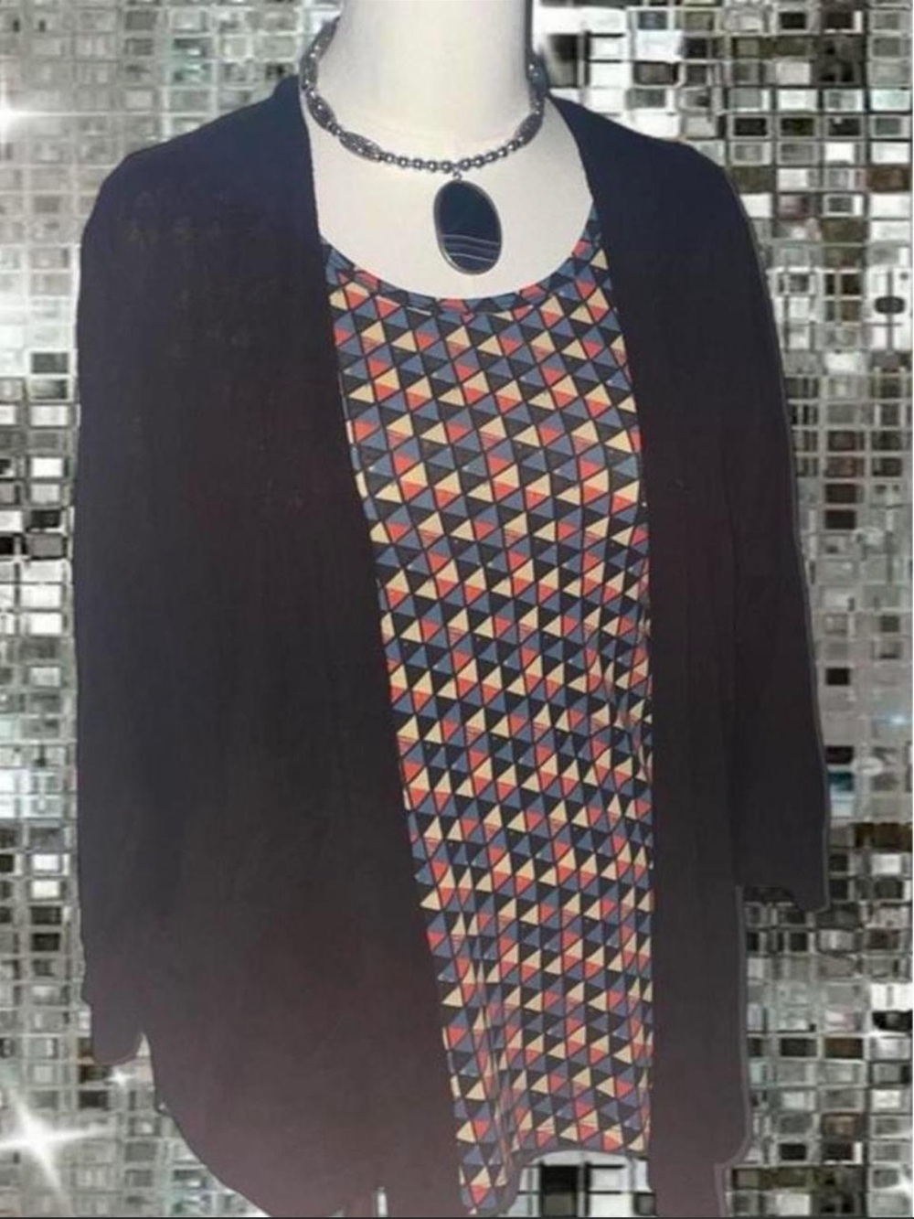 orange green yellow and black geometric top